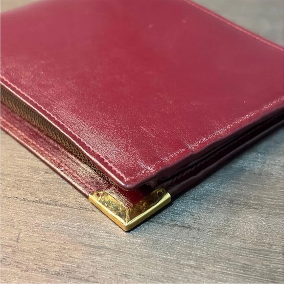 Yves Saint Laurent Burgundy Leather Wallet with Gold Corners - Picture 10 of 13